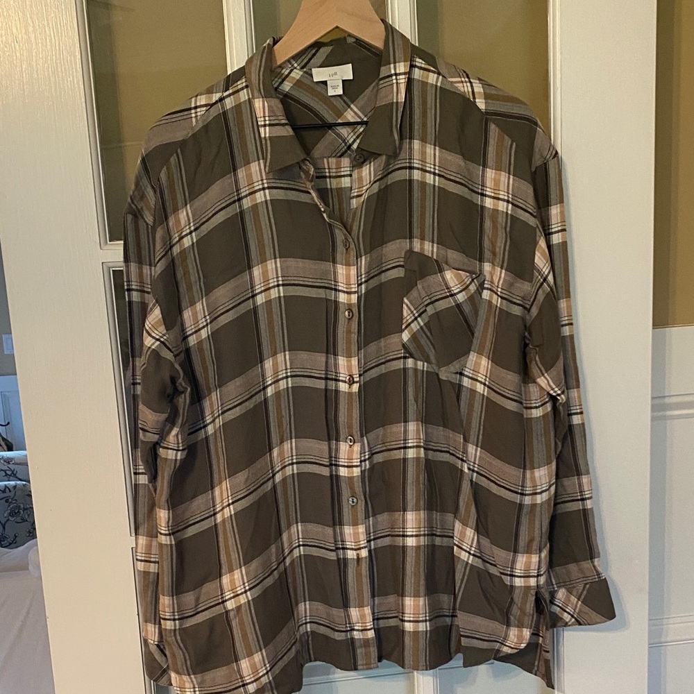 J. Jill Green Plaid Soft Flannel Long Sleeve Top